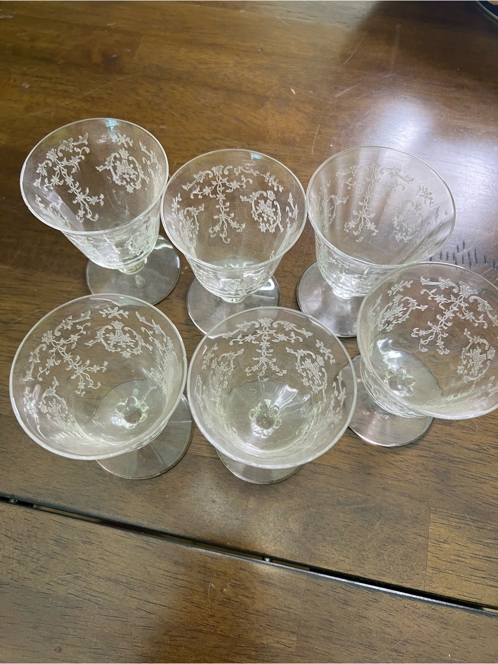 Fostoria-Elegant Etched Glass Sorbet Goblets - Set of 6, Clear